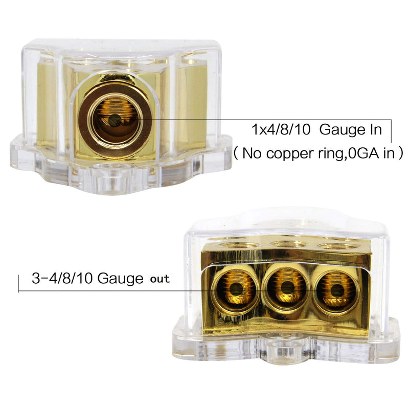 [Australia - AusPower] - ZOOKOTO Copper 0/2/4 Gauge in 4/8/10 Gauge Out Amp Power Distribution Block for Car Audio Splitter (1 in 3 Out) 1X0GA+3x4GA Copper 