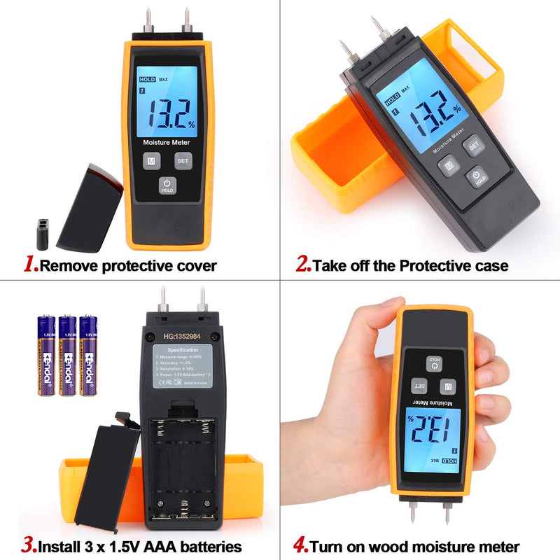 [Australia - AusPower] - Handheld Wood Moisture Tester Meter with Backlight, Digital Moisture Detector Meter Tester for Firewood Moisture Cement Mortar, Humidity Meter for Wood, Timber Water Content Detector 