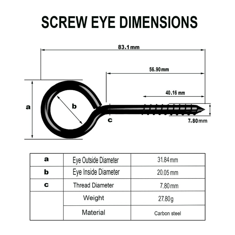 [Australia - AusPower] - Zyraw Pack of 10 Eye Hooks Screw Carbon Steel 3.2 inches Zinc Plating on Bolt Eye Hook for Rust Resistance Self Tapping Screw Eyes for Hanging Items, Securing Cables and Lifting Loads Black 