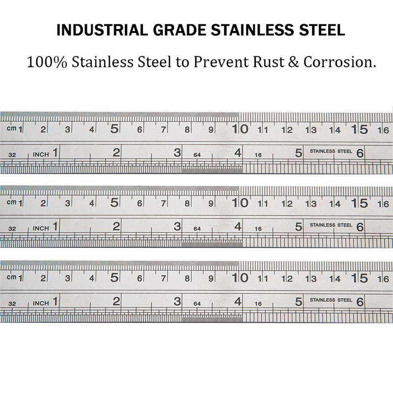 [Australia - AusPower] - ZZTX Classic Ruler 12 Inch Stainless Steel Ruler Straight Edge Metal Rulers for Measuring Tool 6 Pack Set 